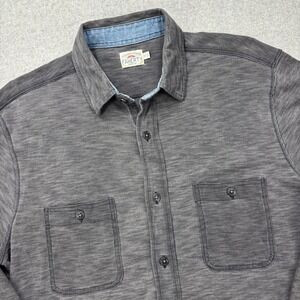 Faherty Knit Seasons Shirt Mens Medium Gray Indigo Dyed 100% Organic Cotton